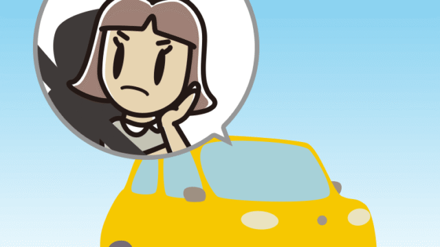 車で考える小学生女子のイラスト【色、背景あり】PNG