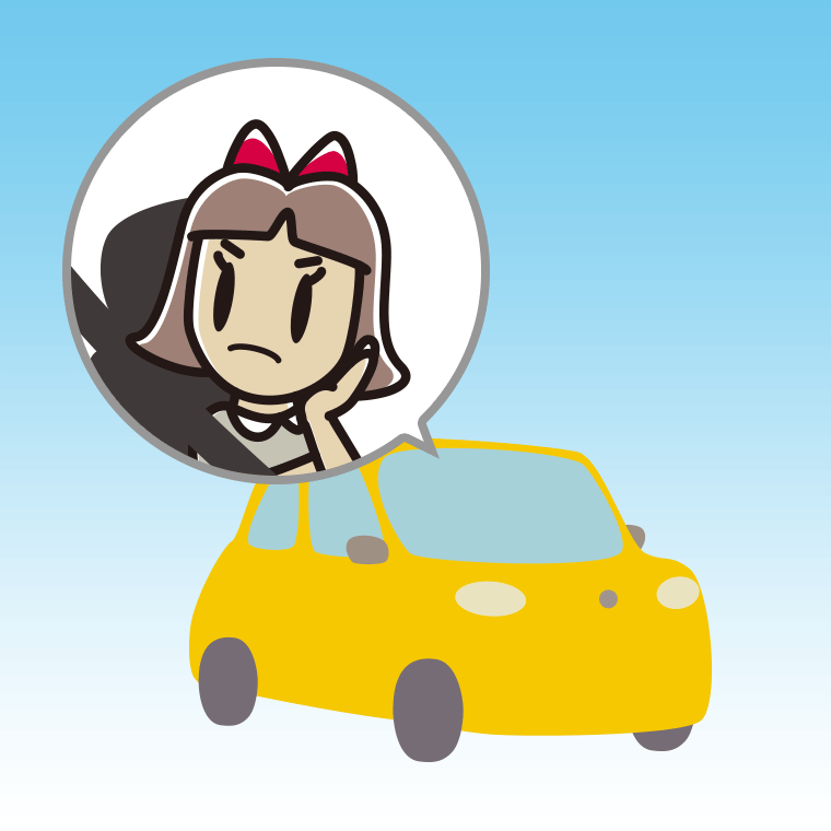 車で考える小学生女子のイラスト【色、背景あり】PNG