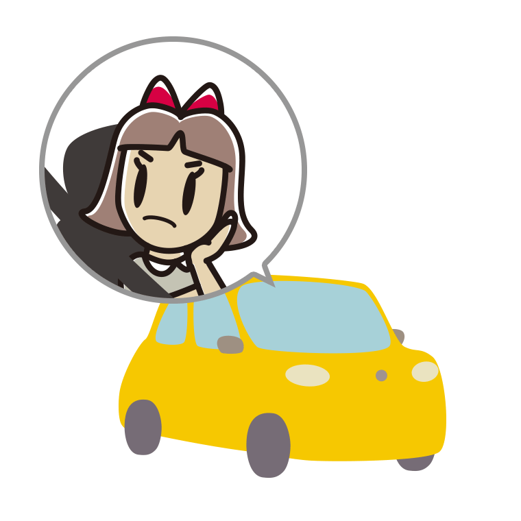 車で考える小学生女子のイラスト【色あり、背景なし】透過PNG