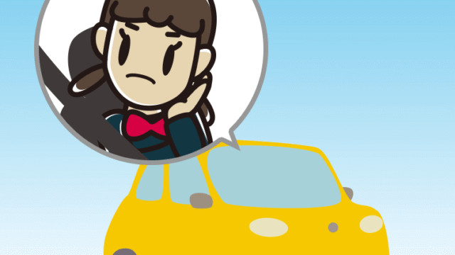 車で考える女子中学生のイラスト【色、背景あり】PNG