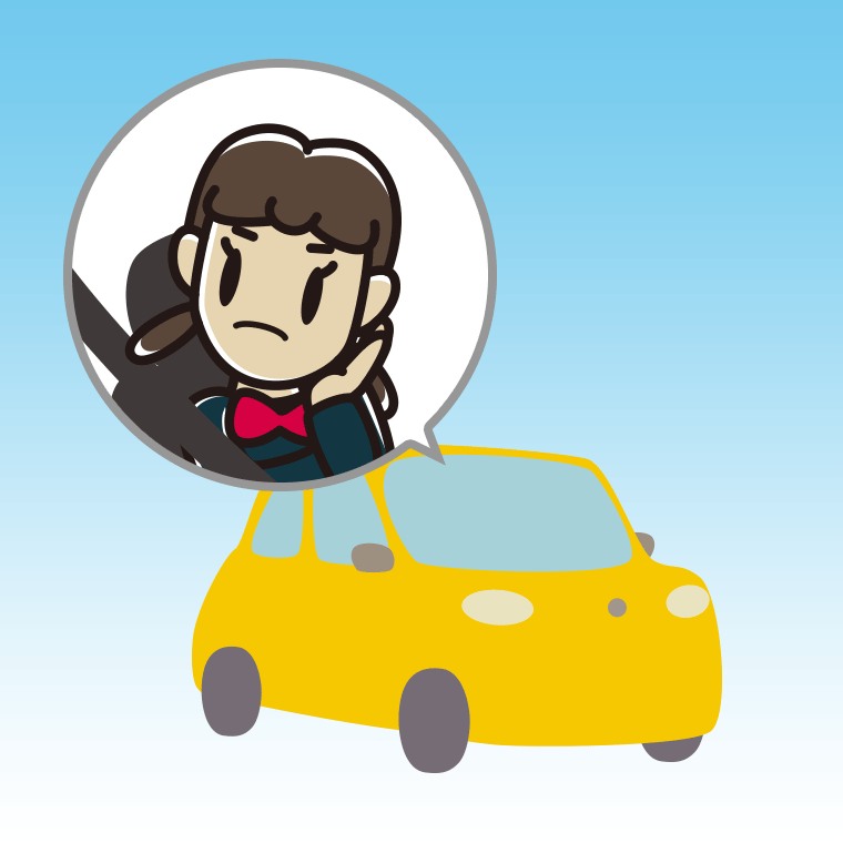 車で考える女子中学生のイラスト【色、背景あり】PNG