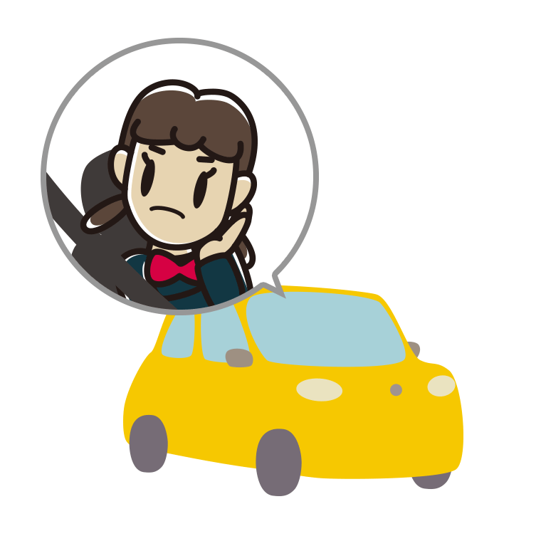 車で考える女子中学生のイラスト【色あり、背景なし】透過PNG