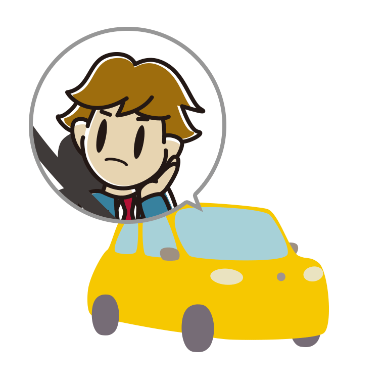 車で考える男子高校生のイラスト【色あり、背景なし】透過PNG