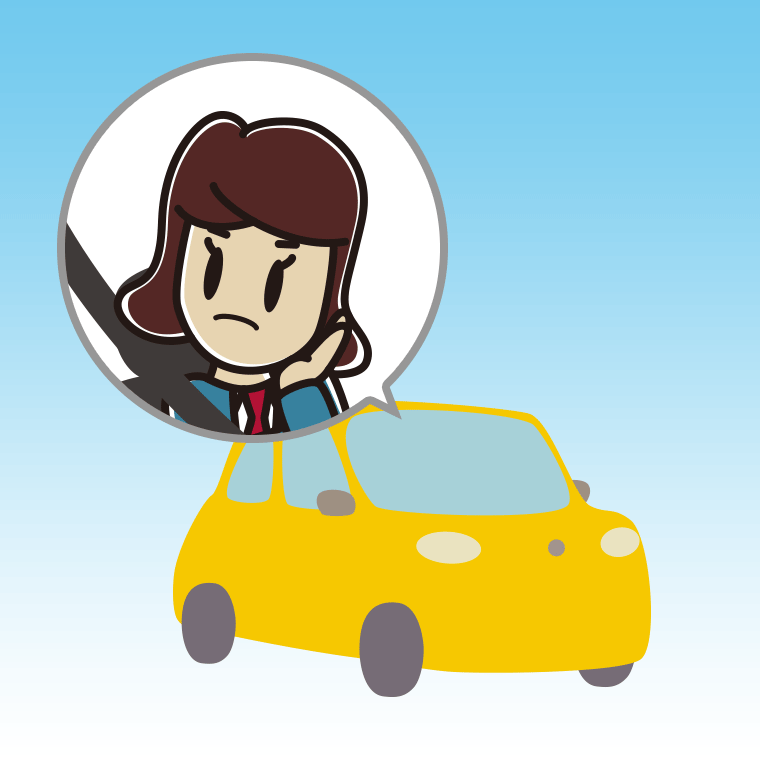 車で考える女子高校生のイラスト【色、背景あり】PNG