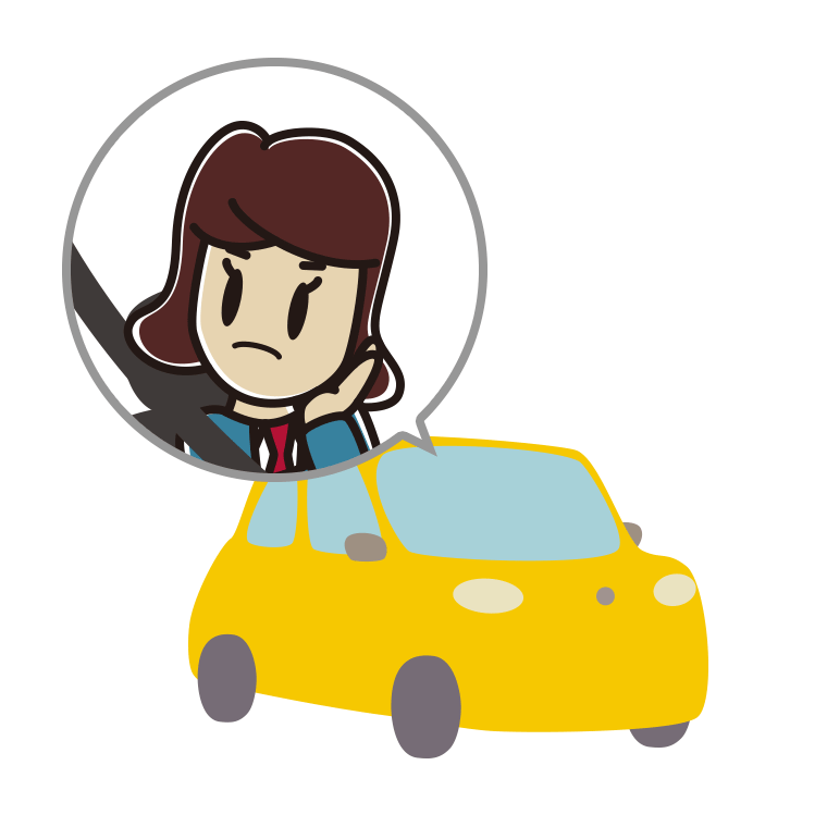 車で考える女子高校生のイラスト【色あり、背景なし】透過PNG