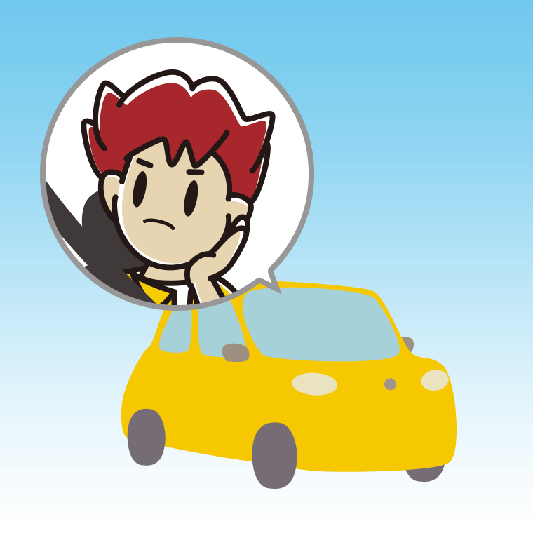 車で考える男子大学生のイラスト【色、背景あり】PNG