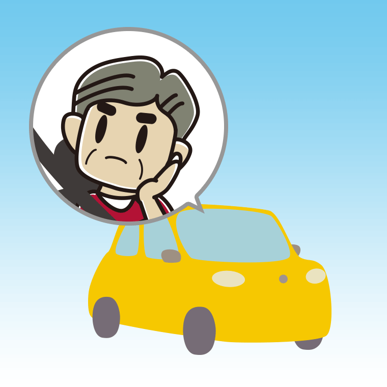 車で考えるおじさんのイラスト【色、背景あり】PNG