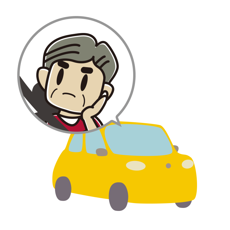 車で考えるおじさんのイラスト【色あり、背景なし】透過PNG