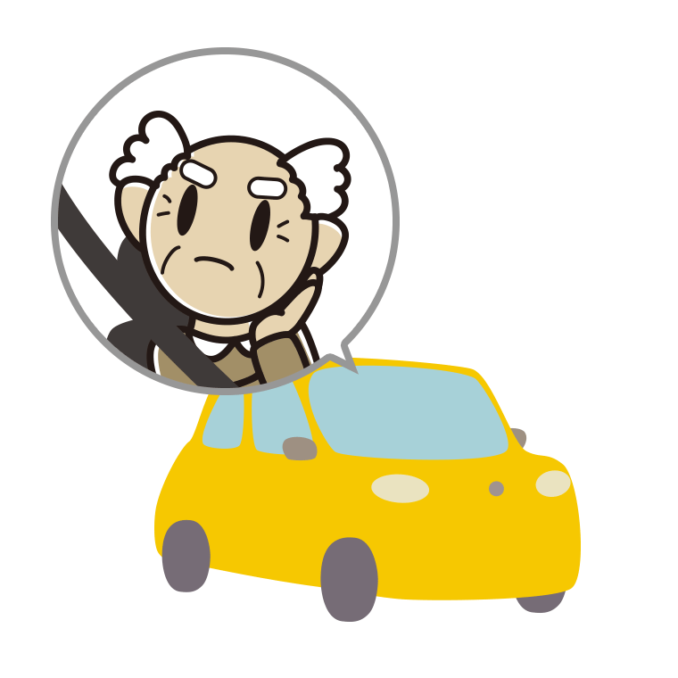 車で考えるおじいさんのイラスト【色あり、背景なし】透過PNG