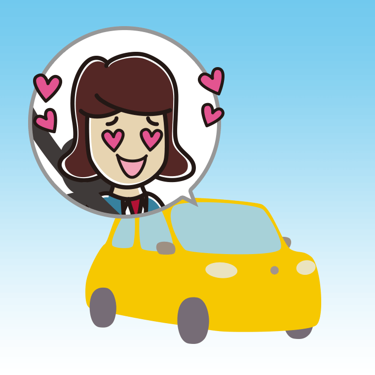 車で目がハートの女子高校生のイラスト【色、背景あり】PNG