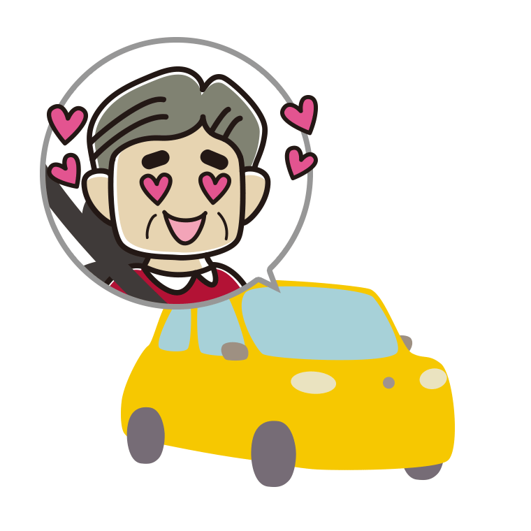 車で目がハートのおじさんのイラスト【色あり、背景なし】透過PNG