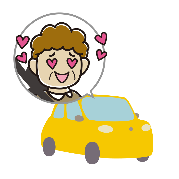 車で目がハートのおばさんのイラスト【色あり、背景なし】透過PNG