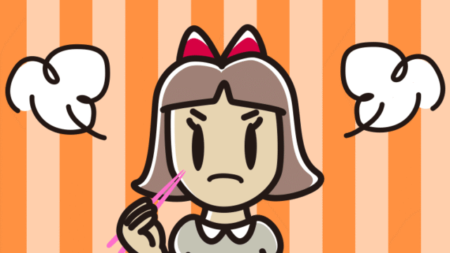 怒りながら食事をする小学生女子のイラスト【色、背景あり】PNG