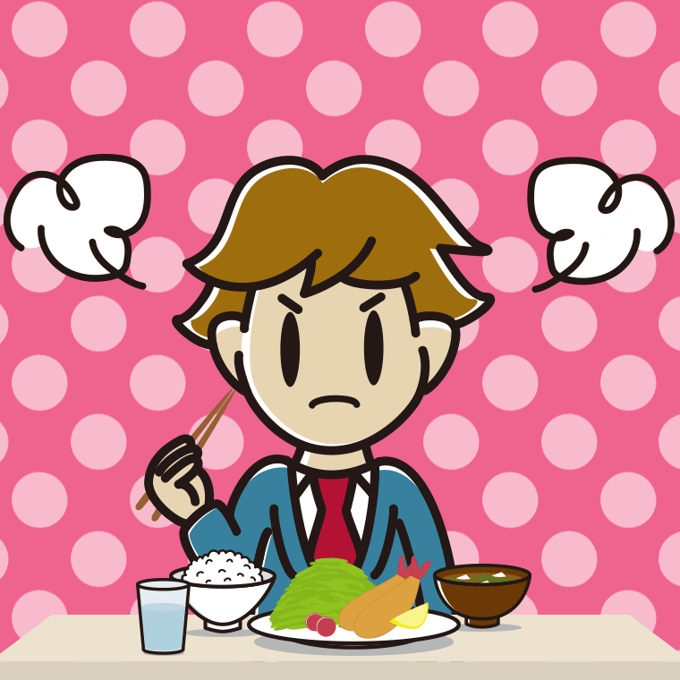 怒りながら食事をする男子高校生のイラスト【色、背景あり】PNG