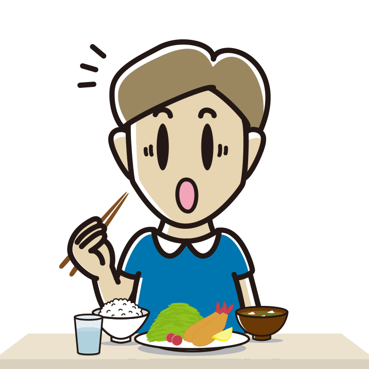 食事中に驚く男性のイラスト【色あり、背景なし】透過PNG