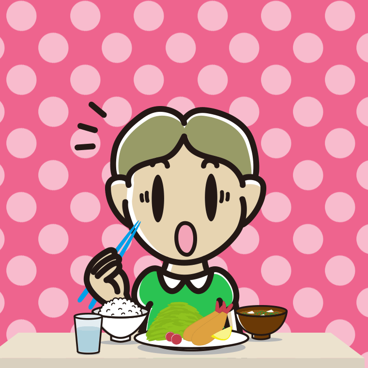 食事中に驚く小学生男子のイラスト【色、背景あり】PNG