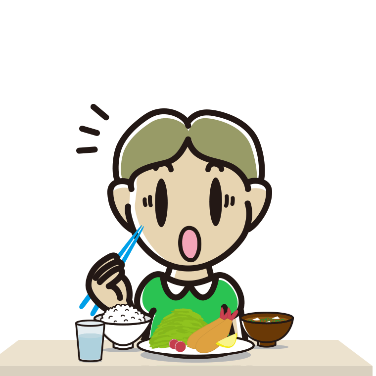 食事中に驚く小学生男子のイラスト【色あり、背景なし】透過PNG