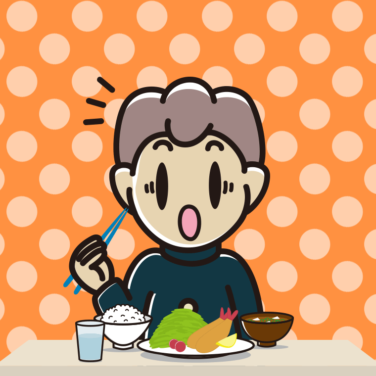 食事中に驚く男子中学生のイラスト【色、背景あり】PNG
