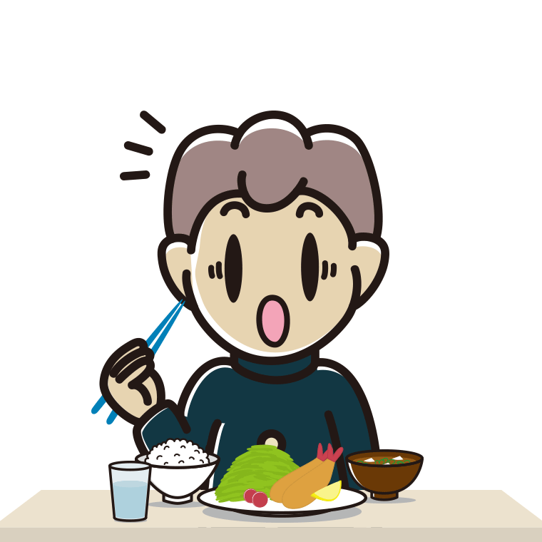 食事中に驚く男子中学生のイラスト【色あり、背景なし】透過PNG