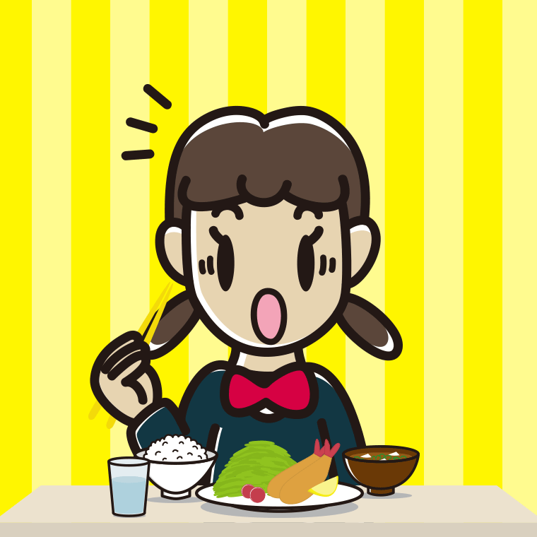 食事中に驚く女子中学生のイラスト【色、背景あり】PNG