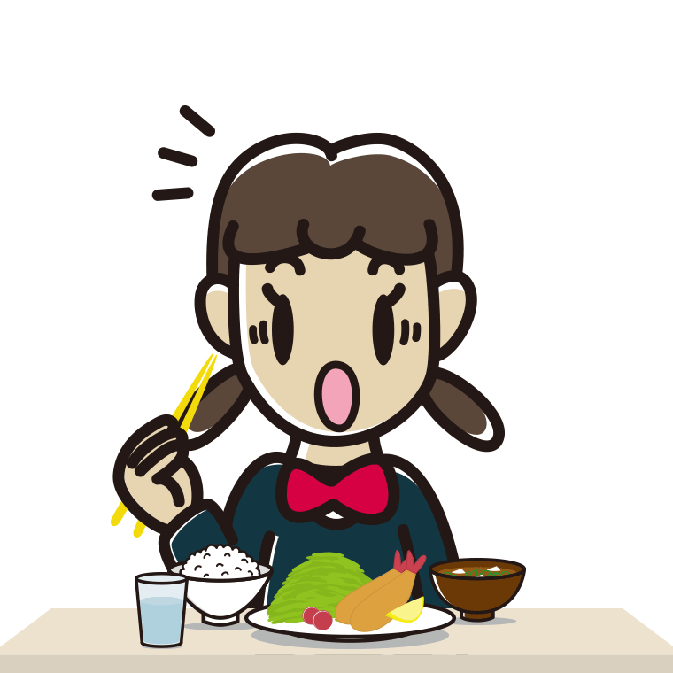 食事中に驚く女子中学生のイラスト【色あり、背景なし】透過PNG