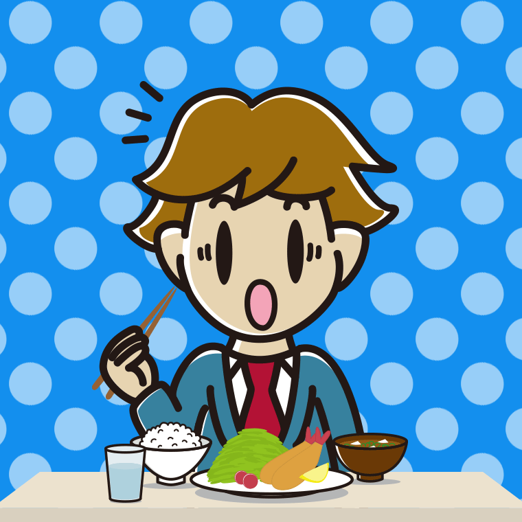 食事中に驚く男子高校生のイラスト【色、背景あり】PNG