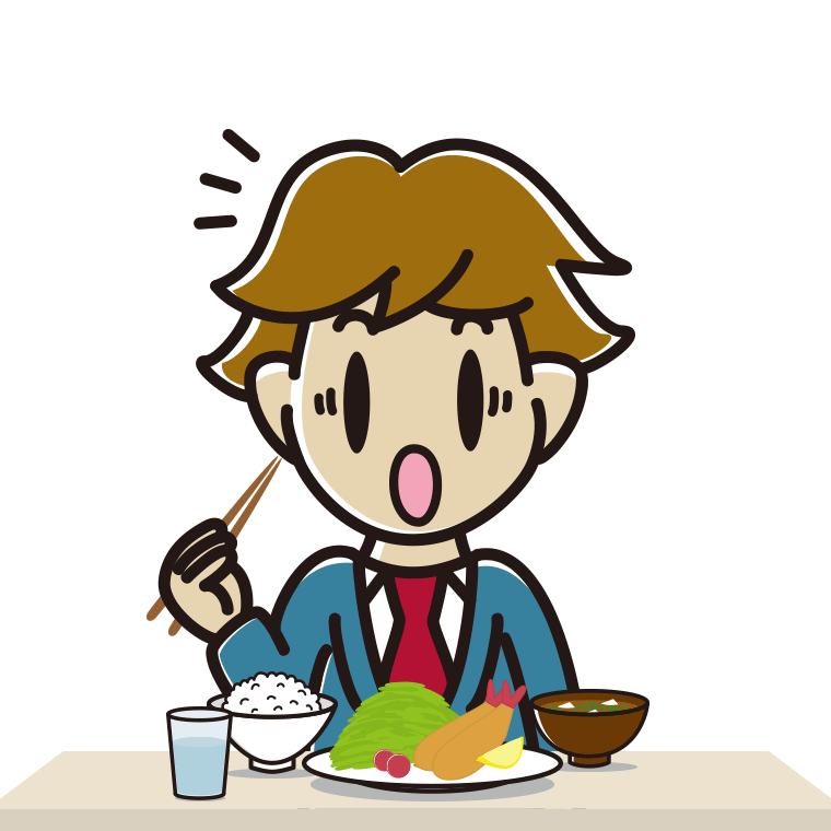 食事中に驚く男子高校生のイラスト【色あり、背景なし】透過PNG