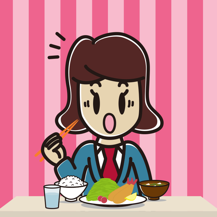 食事中に驚く女子高校生のイラスト【色、背景あり】PNG