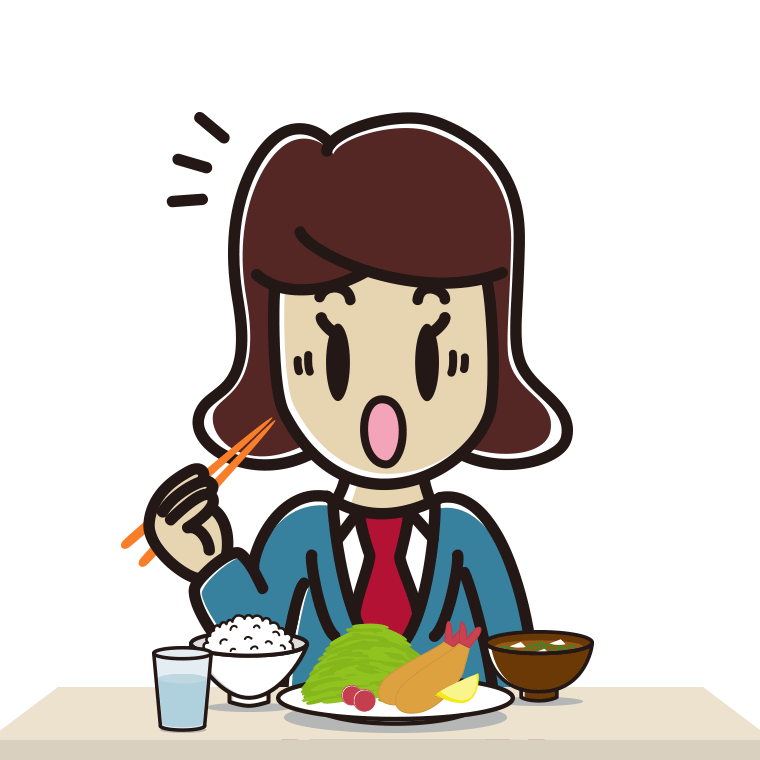 食事中に驚く女子高校生のイラスト【色あり、背景なし】透過PNG