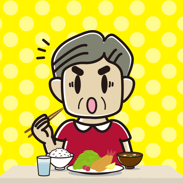 食事中に驚くおじさんのイラスト【色、背景あり】PNG