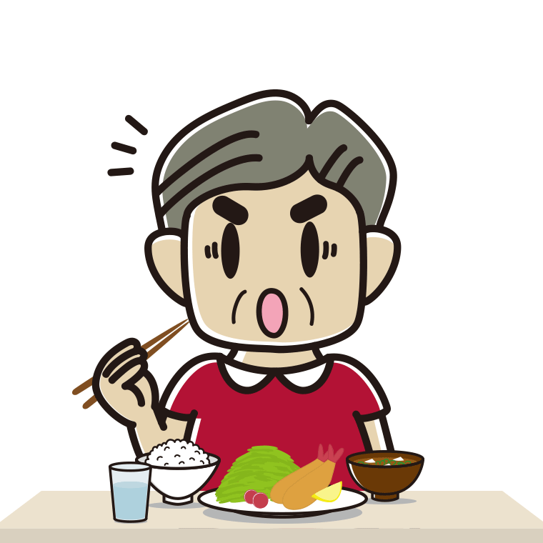 食事中に驚くおじさんのイラスト【色あり、背景なし】透過PNG