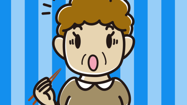 食事中に驚くおばさんのイラスト【色、背景あり】PNG