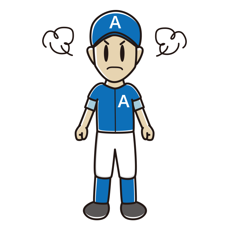 怒る野球のユニフォーム姿の男性のイラスト【色あり、背景なし】透過PNG