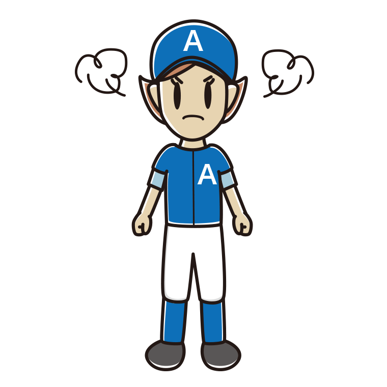 怒る野球のユニフォーム姿の女性のイラスト【色あり、背景なし】透過PNG