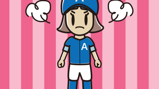 怒る野球のユニフォーム姿の小学生女子のイラスト【色、背景あり】PNG