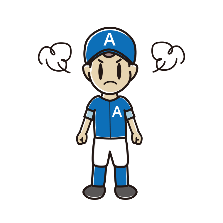 怒る野球のユニフォーム姿の男子中学生のイラスト【色あり、背景なし】透過PNG