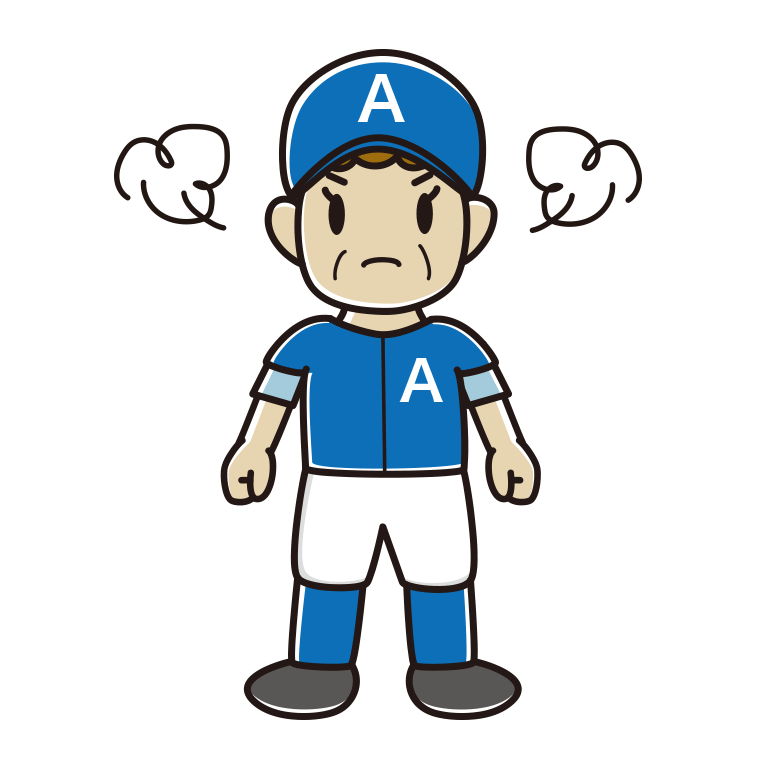 怒る野球のユニフォーム姿のおばさんのイラスト【色あり、背景なし】透過PNG
