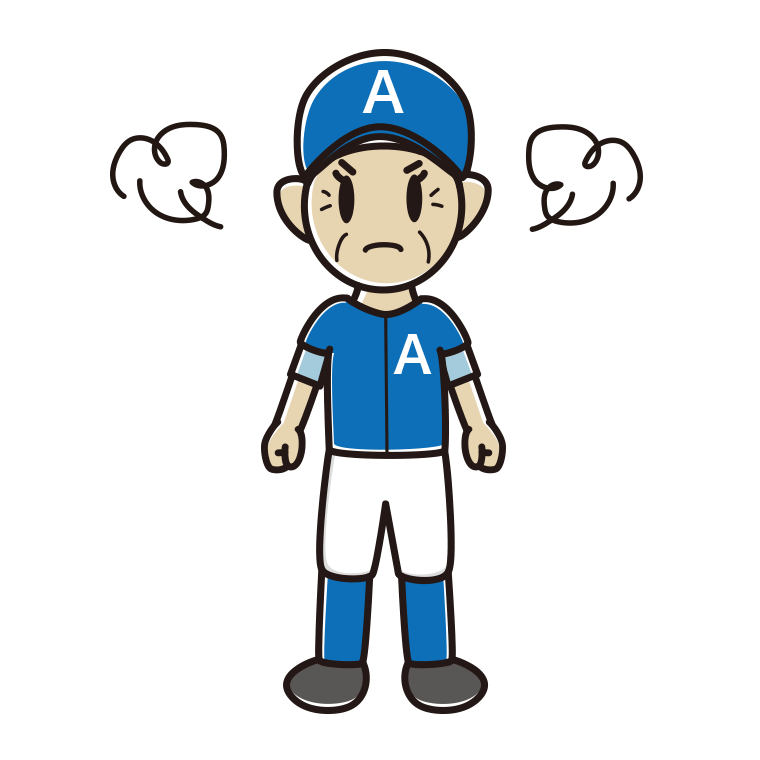 怒る野球のユニフォーム姿のおばあさんのイラスト【色あり、背景なし】透過PNG
