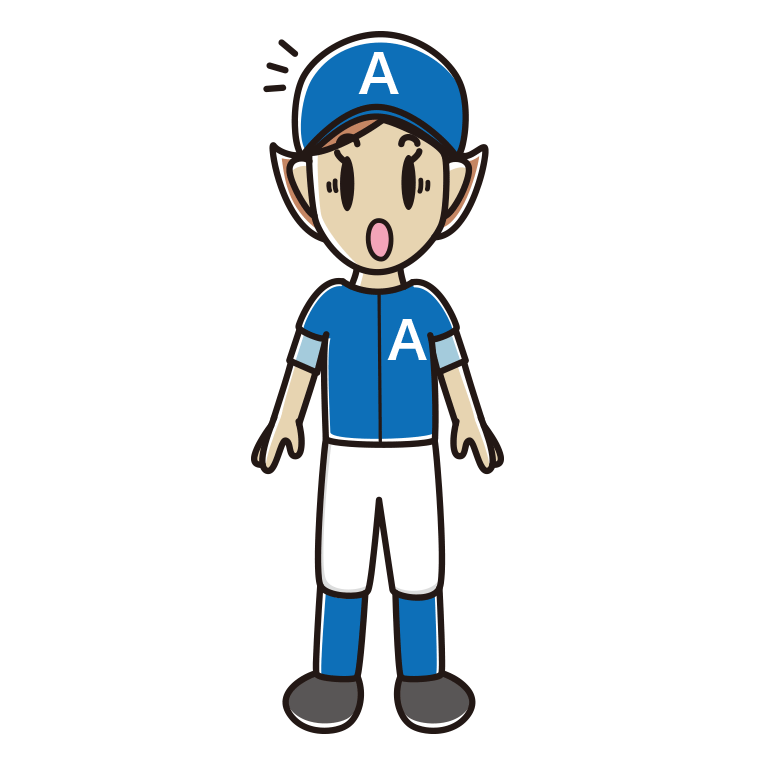 驚く野球のユニフォーム姿の女性のイラスト【色あり、背景なし】透過PNG