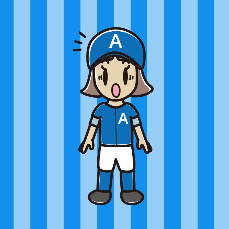 驚く野球のユニフォーム姿の小学生女子のイラスト【色、背景あり】PNG