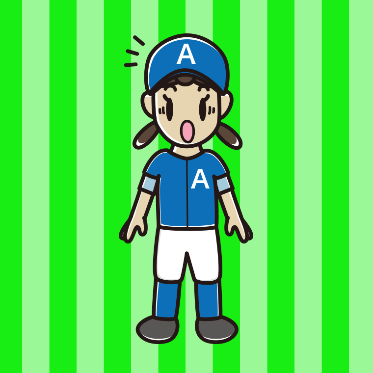 驚く野球のユニフォーム姿の女子中学生のイラスト【色、背景あり】PNG