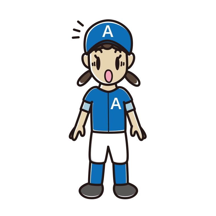 驚く野球のユニフォーム姿の女子中学生のイラスト【色あり、背景なし】透過PNG