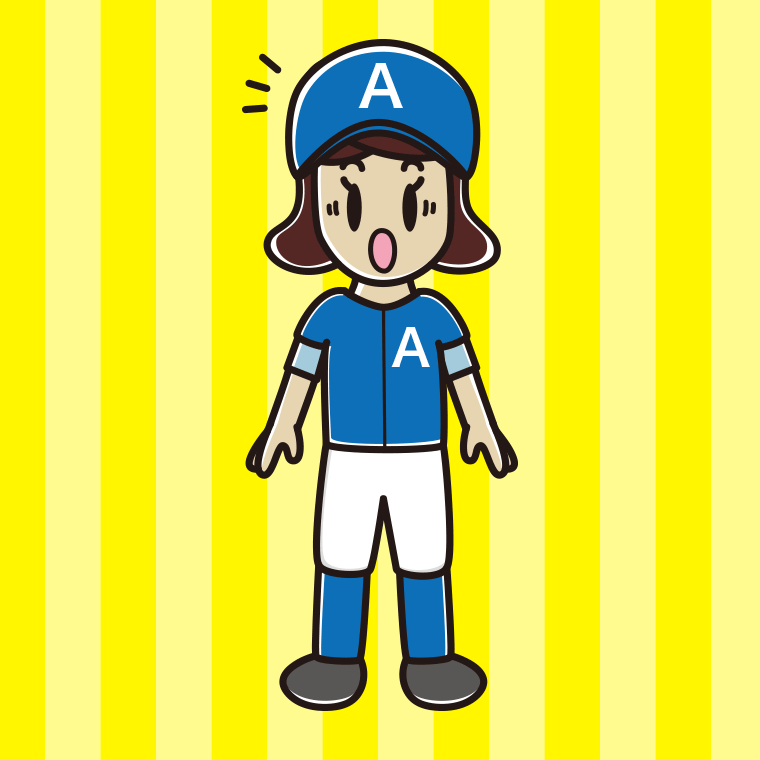 驚く野球のユニフォーム姿の女子高校生のイラスト【色、背景あり】PNG