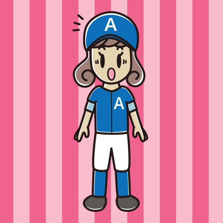 驚く野球のユニフォーム姿の女子大学生のイラスト【色、背景あり】PNG