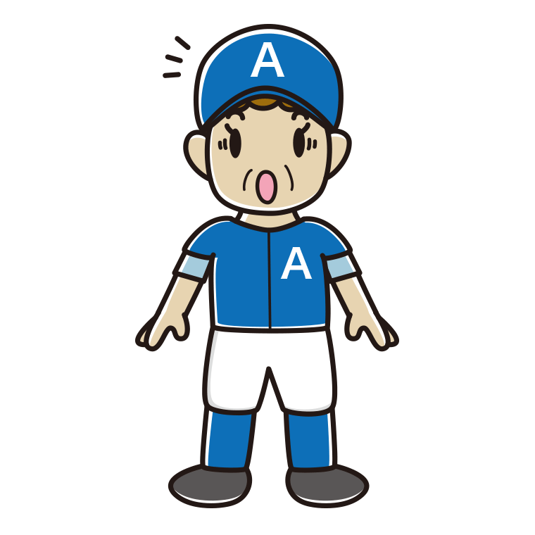 驚く野球のユニフォーム姿のおばさんのイラスト【色あり、背景なし】透過PNG