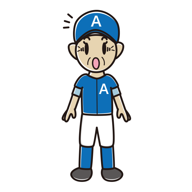 驚く野球のユニフォーム姿のおばあさんのイラスト【色あり、背景なし】透過PNG