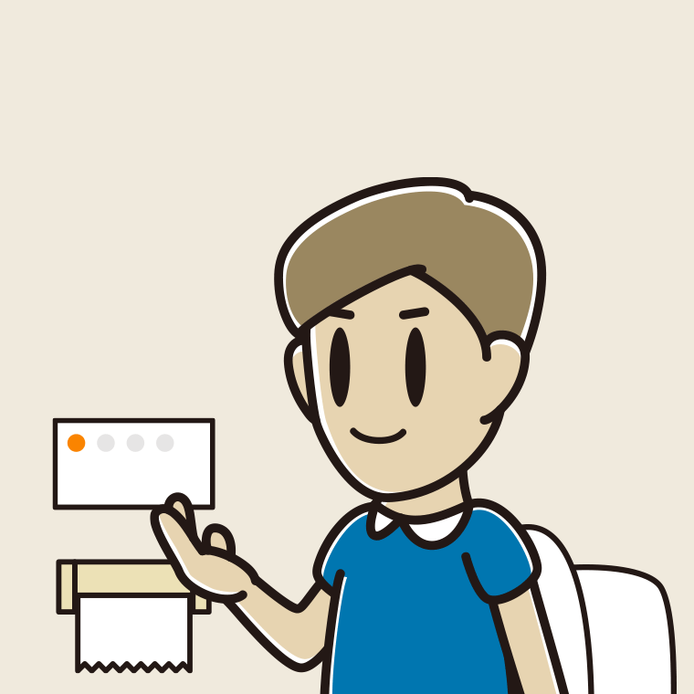 トイレで案内する男性のイラスト【色、背景あり】PNG