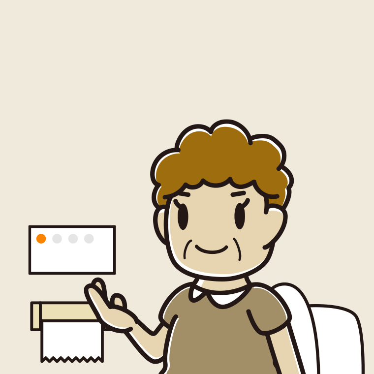 トイレで案内するおばさんのイラスト【色、背景あり】PNG