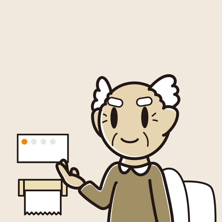 トイレで案内するおじいさんのイラスト【色、背景あり】PNG