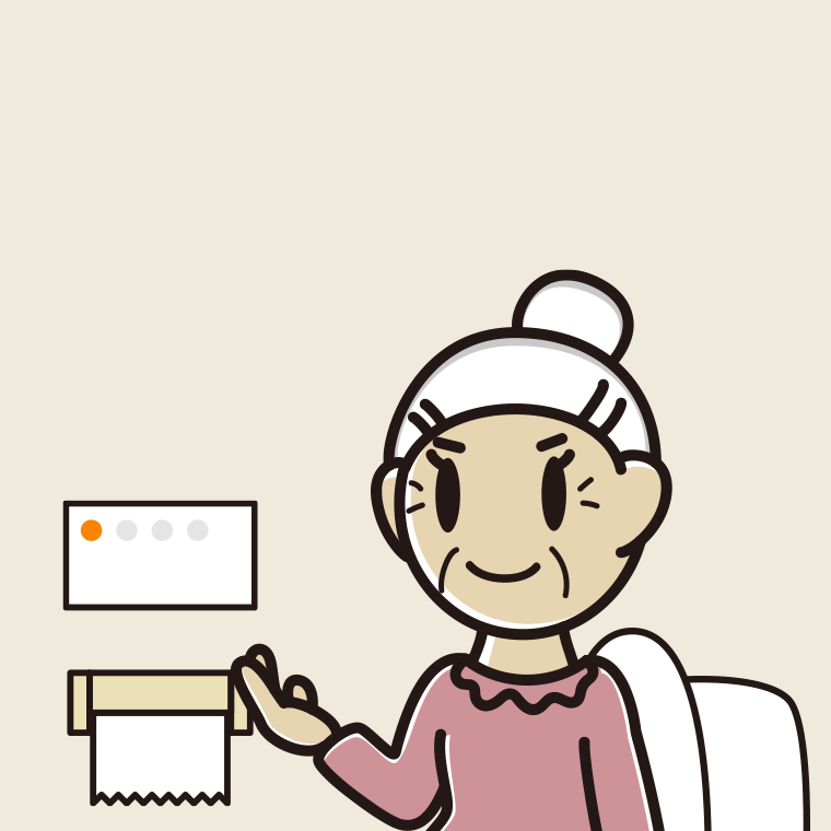 トイレで案内するおばあさんのイラスト【色、背景あり】PNG